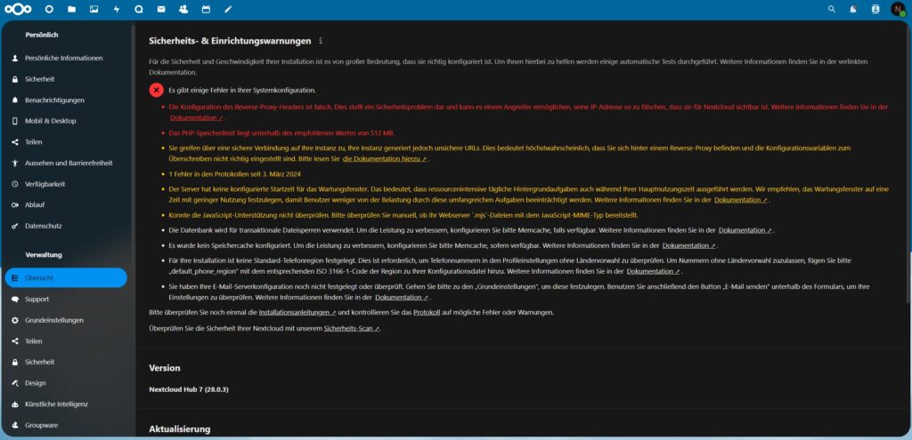 Nextcloud Sicherheits- und Einrichtungswarnungen beheben